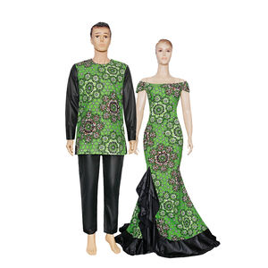 H & D Nouveaux vêtements de <span class=keywords><strong>couple</strong></span> africains Robe de mariage africaine à épaules dénudées pour femmes en coton imprimé <span class=keywords><strong>wax</strong></span> - Product Image 1