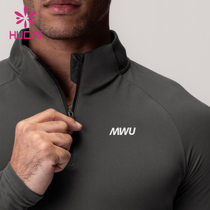 Hcuai เสื้อออกกำลังกายแขนยาวมีซิปสำหรับผู้ชายเสื้อออกกำลังกายกล้ามเนื้อเข้ารูปแบบแห้งน้ำหนักเบาแบบตามสั่งเสื้อยืดออกกำลังกายแขนยาว1/4ส่วน - Product Image 3