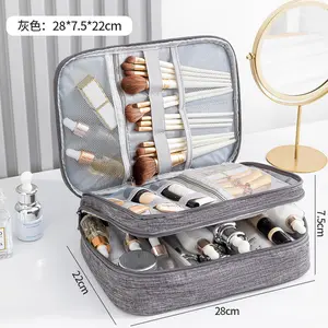 Three layer travel home storage bag cosmetics sorting box multifunctional compartments adjustable makeup brush storage bag