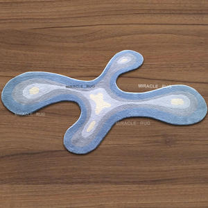 Alfombra de lana pura hecha a mano con mechones diseñados a medida Art Deco piezas hechas a mano alfombra estética nubes ondulado Retro azul degradado alfombra - Product Image 3