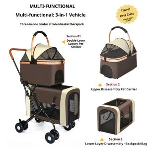 हल्के समायोज्य 4-पहिया फोल्डेबल टिकाऊ कार्बन स्टील वाटरप्रूफ धोने योग्य पालतू ट्रॉली डबल लेयर कुत्ते बड़े - Product Image 3