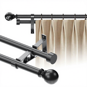 Tringle à rideaux double robuste DaiRui, réglable de 18 à 144 pouces, noir mat, avec supports pour panneaux occultants - Product Image 1