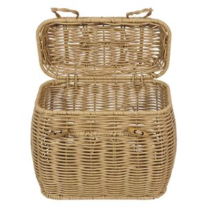 Panier de rangement de bureau intérieur en faux rotin sur mesure, tressé densément avec poignée, couvercle et boucle en corne, pour cuisine et salle de bain - Product Image 1