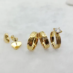 Anting kekasih Valentine set cincin pertunangan janji pernikahan untuk pasangan pasangan cinta Barat Alliance 24k perhiasan berlapis emas