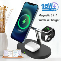 Chargeur sans fil magnétique 3-en-1 Type-C à charge rapide pour iPhone/téléphones mobiles, écouteurs, montres connectées, veilleuse LED