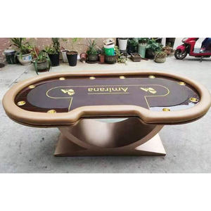 Table de poker 2.4m jeux de casino en bois Texas Blackjack jeu lumière LED tables de poker de luxe personnalisées - Product Image 1