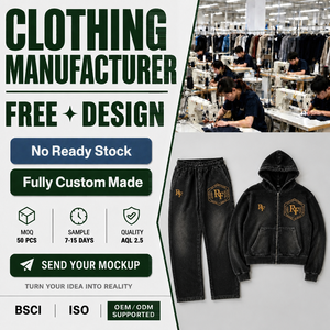 Custom Wholesale High Quality Acid Wash <b>Fleece</b> <b>Zip</b> <b>Up</b> <b>Hoodie</b> And Sweatpants Set Embroidered Badge Mens Tracksuits - Product Image 1