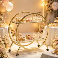 Décoration de mariage et de fête : Chariot de bar mobile en fer de style nordique, chariot à thé et desserts rond à 2 niveaux en métal, support à fleurs
