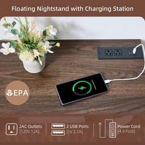 Table de <span class=keywords><strong>chevet</strong></span> flottante cannelée en noyer avec station de charge Table de nuit avec tiroirs <span class=keywords><strong>Chevet</strong></span> avec ports et prises USB (droite) - Product Image 3