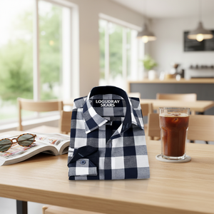 Dark Blue <b>White</b> Character 100% Cotton Poplin Breathable Plus Size Men's Long Sleeve Summer Casual Shirt - Product Image 3