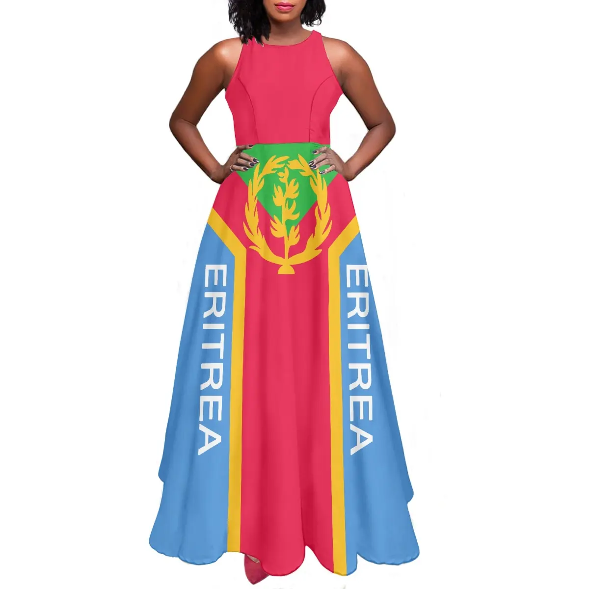 Mädchen Kleider Sommer Eritrea Traditionelle Elegante Maxi kleid Großhandels preis Eritreische Flagge Benutzer definierte Damen kleider Sexy Mode
