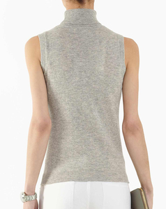 Maglione <span class=keywords><strong>Senza</strong></span> <span class=keywords><strong>Maniche</strong></span> a Collo Alto in Cotone e Cashmere per Donna, Leggero e di Alta Qualità, 85% Cotone 15% Cashmere, <span class=keywords><strong>Maglia</strong></span> Fine 12 Gauge, Personalizzabile - Product Image 3