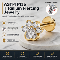 Clous de lèvre classiques en titane plaqué or 18 carats ASTM F136, boucles d'oreilles pour cartilage, tragus, hélix, piercing de lèvre, bijoux en cristal/strass
