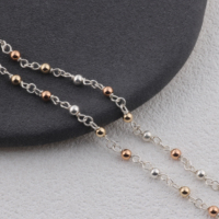 Chaîne Saturne Perlée 3 Tons en Or Rempli 14K/Or Rose Rempli/Argent 925 avec Fil d'Argent S925, Accessoires de Bijoux DIY en Gros