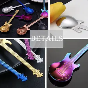 Cucharas de guitarra de nuevo diseño, cucharadita de café, regalos musicales de café para hombres, cucharas de acero inoxidable para regalos, regalos de cumpleaños