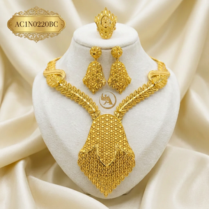 Hot Sale New 24K Gold Plated Ethiopian & Nigerian Inspired Jewelry Set Statement <b>Necklace</b>, Earrings & <b>Ring</b> for Women's - Product Image 1