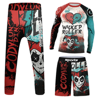 Ensemble 4 pièces pour garçons : T-shirt, short et leggings de Jiu-Jitsu brésilien MMA, tenue de course et de lutte, anti-UV UPF50