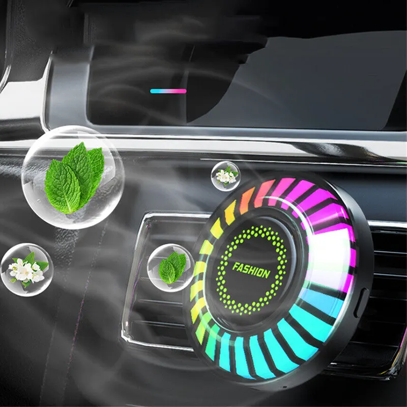 เครื่องฟอกอากาศในรถยนต์พร้อมไฟ LED กลิ่นหอมตกแต่งบรรยากาศกลิ่นหอมแถบ RGB ควบคุมเสียงจังหวะเสียงควบคุมด้วยแอป