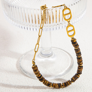 Natural Stone Necklace Geometric Design 18K Gold Plated <b>Titanium</b> Steel Clavicle <b>Chain</b> For Women Party Fashion - Product Image 1