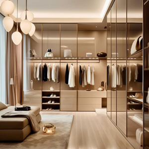 Italian Luxury Custom Double Glass Sliding Walk-In Wardrobe <strong>Big</strong> <strong>Closet</strong> Room Cabinet with MDF Door for Home Bedroom Furniture - Product Image 3