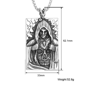Collier de motard en acier inoxydable, bijoux Punk, squelette de la mort, <span class=keywords><strong>croix</strong></span>, squelette, Rectangle, crâne, pendentif - Product Image 2