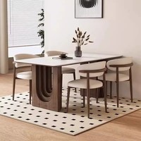Table à manger rectangulaire DISHI Accent Style moderne couleur noyer, en bois de frêne massif avec plateau en pierre, style rétro pour la maison