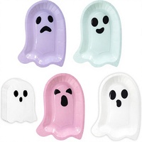 XUECE 180-teiliges Halloween-Geister Einweg-Papiergeschirr-Set Teller Servietten 4 Farben Siebdruck Nachhaltig Leichtgewichtig