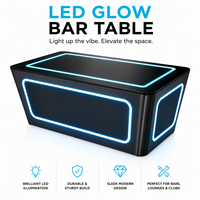 Table de bar commerciale en métal avec éclairage LED intégré, plateau de présentation rectangulaire noir mat pour buffet de salades, idéale pour les discothèques