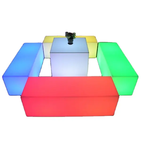 ライトアッププラスチックキューブテーブルLED家具LEDグローイングテーブル