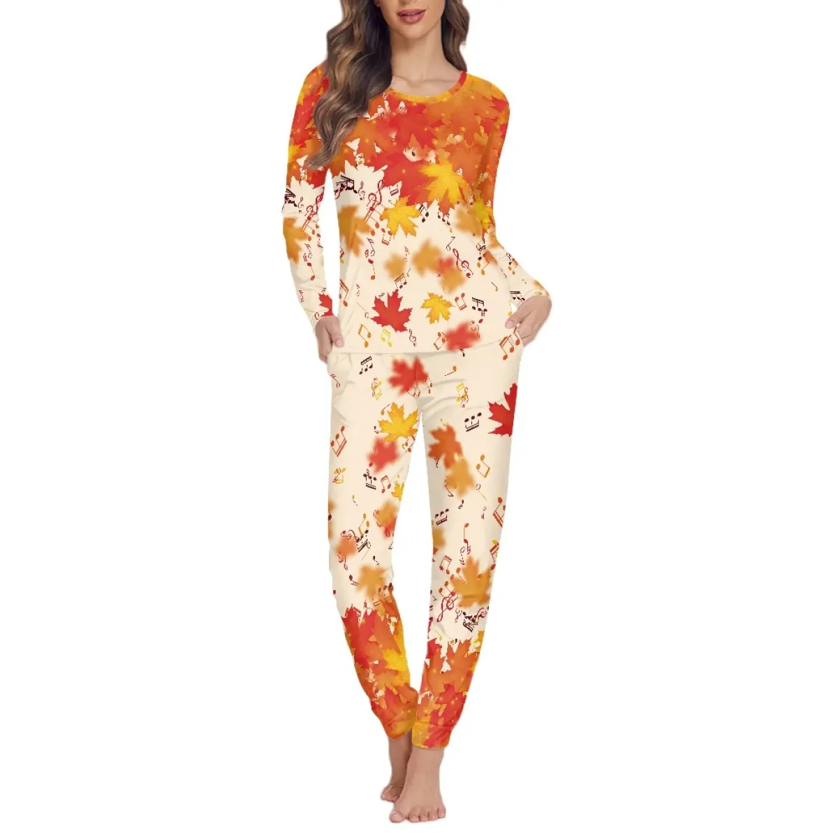 Exklusives Produkt Damen pyjamas Zweiteiliges Set Print Blumen Country Style Rundhals ausschnitt Langarm Langhose Nachtwäsche Anzüge