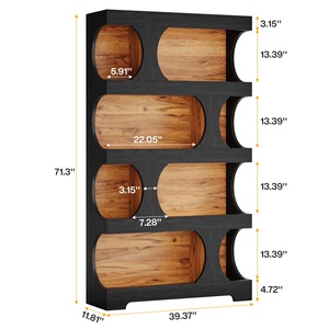 Bibliothèque noire de 71 pouces de haut, étagère à livres asymétrique moderne, étagère de présentation autoportante à 4 niveaux avec forme classique pour le bureau à domicile - Product Image 6