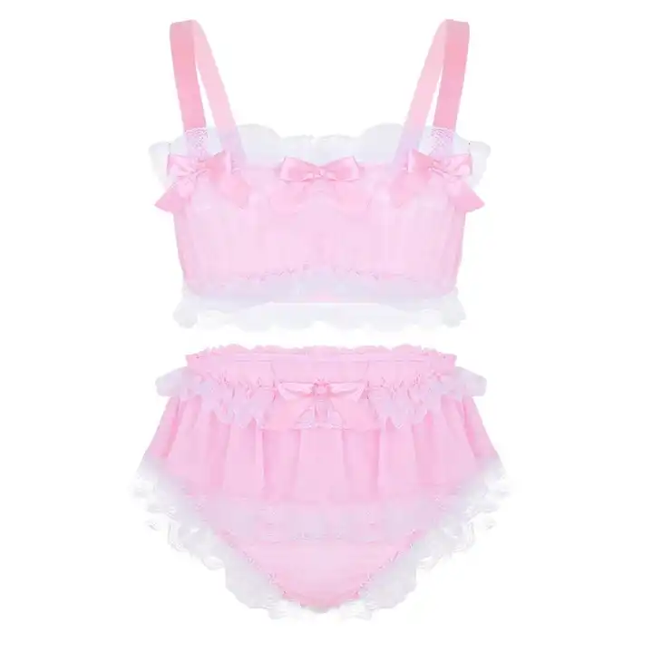 XDress Pink Lace Sissy Bra for Men (Small) at  Men's