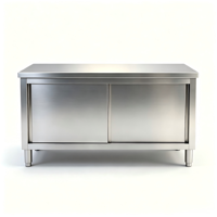 Table de préparation robuste en acier inoxydable avec rangement intégré - Modulaire et extensible, finition mate brossée, portes coulissantes, plan de travail épais