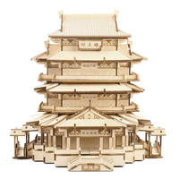IIECREATE Mainan Edukatif Puzzle stereoskopis kayu 3D, potongan Laser Model bangunan kuno simulasi baru