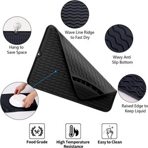 Tapis de séchage en silicone personnalisé pour cuisine, antidérapant, séchage rapide, vente en gros directe usine - Product Image 3