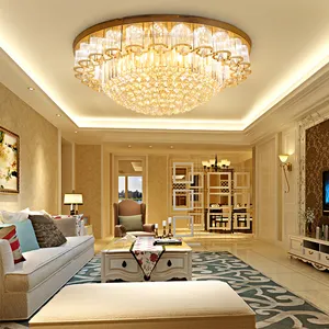 Lustre de cristal redondo LED luxuoso para decoração de casa e sala de estar, lâmpada de teto para iluminação interna