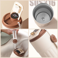 Taza de café con aislamiento al vacío de doble pared de 450mL, botella de agua termo con pantalla de temperatura Digital LED aislada de acero inoxidable 316