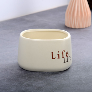 Kch <b>Ceramic</b> <b>Flower</b> <b>Pot</b> 11.5x7.5cm Life Text Design Desktop Vase For Office Home Decor - Product Image 3