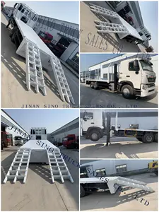 HOWO 10 Wheels 400HP Flatbed Cargo Crane Trucks With Ramp For Sale