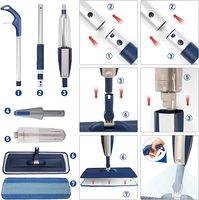 Vadrouille à poussière rechargeable pour sol plat avec bouteille rechargeable et 2 tampons lavables en microfibre