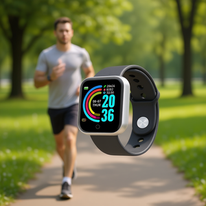 Montre connectée Y68 Macarron, écran LCD rectangulaire, bracelet en silicone 36-40 mm, boîtier en alliage d'aluminium, podomètre, contrôle par application, charge magnétique - Product Image 2