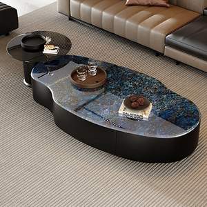 Table basse ovale en <span class=keywords><strong>dalle</strong></span> de roche moderne, style luxe léger italien, avec rangement, haut de gamme, pour salon et petit appartement, en pierre, nouvelle collection - Product Image 1