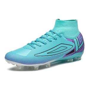 Zapatillas de Fútbol Turquesa de Caña Alta con Detalles Morados, Tacos AG, para Hombre, Parte Superior de Malla Transpirable, Material Sintético, Verano - Product Image 1