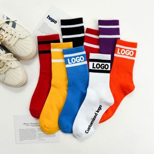 Calcetines Deportivos de Algodón Peinado con Franja Sólida para Mujer, Logotipo Personalizado, Calcetines de Tubo Atléticos - Product Image 1