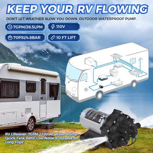 MRGVFLO Fresh <b>Water</b> <b>Pump</b> 110V AC 7GPM 70PSI Five Chamber Self Priming Diaphragm Marine Use - Product Image 4