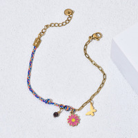 Pulsera de Cuentas Estilo Francés con Diseño de Margarita Oceánica |   Cadena de Acero Inoxidable, Joyería Boho para Vacaciones en la Playa, Venta al por Mayor para Mujer