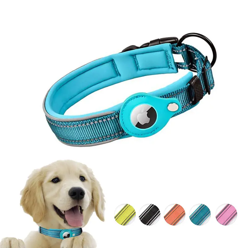 Coleira de gps de náilon para cachorro, peça personalizada para treinamento de apple air tag