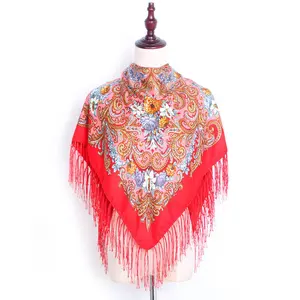 New Collection Russian Style Muslim Autumn And Winter Warm Shawl Ethnic Style Printed Tassel Square Scarf Tourism Female Scarf