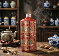 Bouteille de liqueur en verre ronde vide de 500 ml, peinte à la main, motif dragon chinois classique et floral, avec couvercle, Sishang