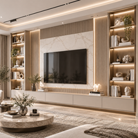 Meuble TV mural en bois sur mesure avec rangement intégré, console multimédia murale flottante, étagères ouvertes pour salon et salle à manger